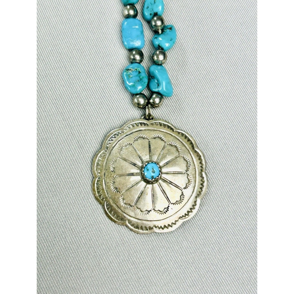 Sterling Silver & Turquoise Native American Style Beaded Long Necklace